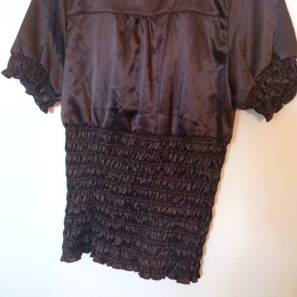 Satin Ruffled Bodice Blouse with Smocking - Picture 9 of 10
